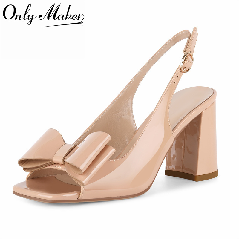 Onlymaker Women Square Toe Bow - Leather Classic Strap 评论和价格