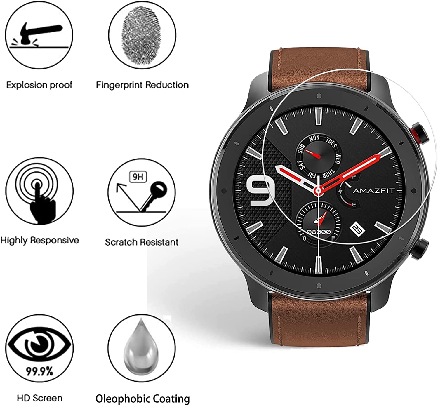 9H Tempered Glass Film For Ama - Watch Face Protector 评论和价格
